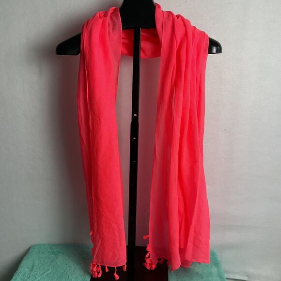 Womens Rectangle Fringed Scarf Hot Pink Summer Shawl Beach Cover 74 x 43 - Picture 2 of 4